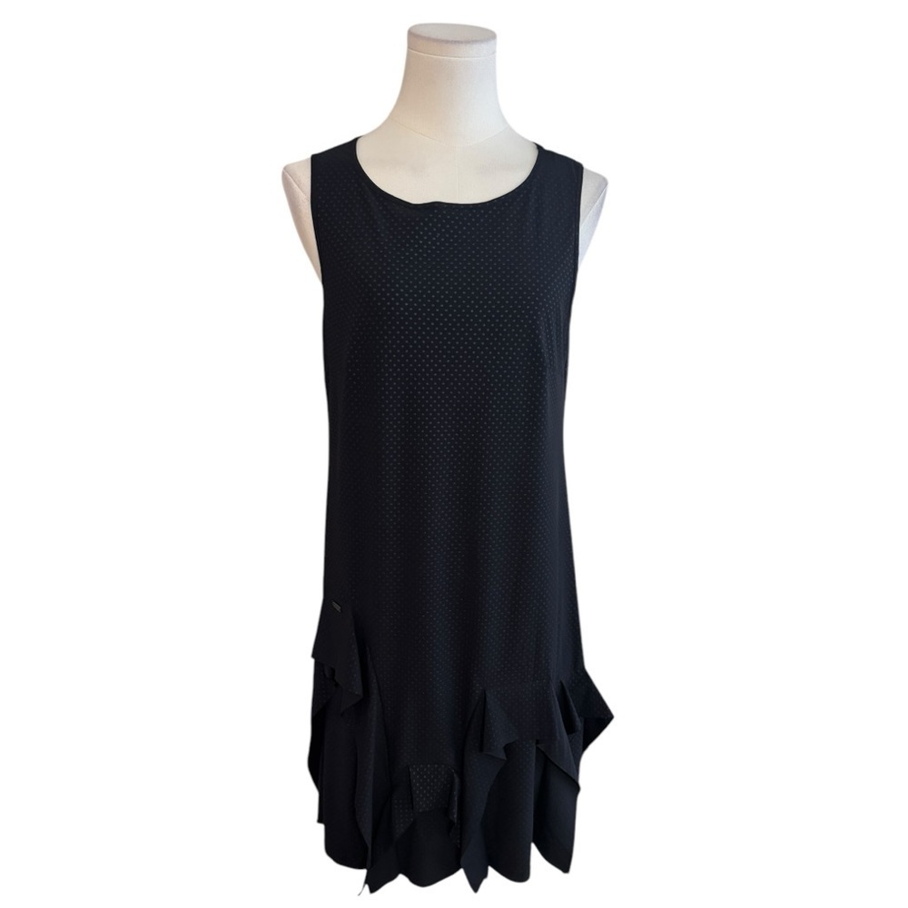 Cop. Copine Black Dress sz 40 M L Polka‎ Dots Ruffle Cut Mini Sleeveless Casual
